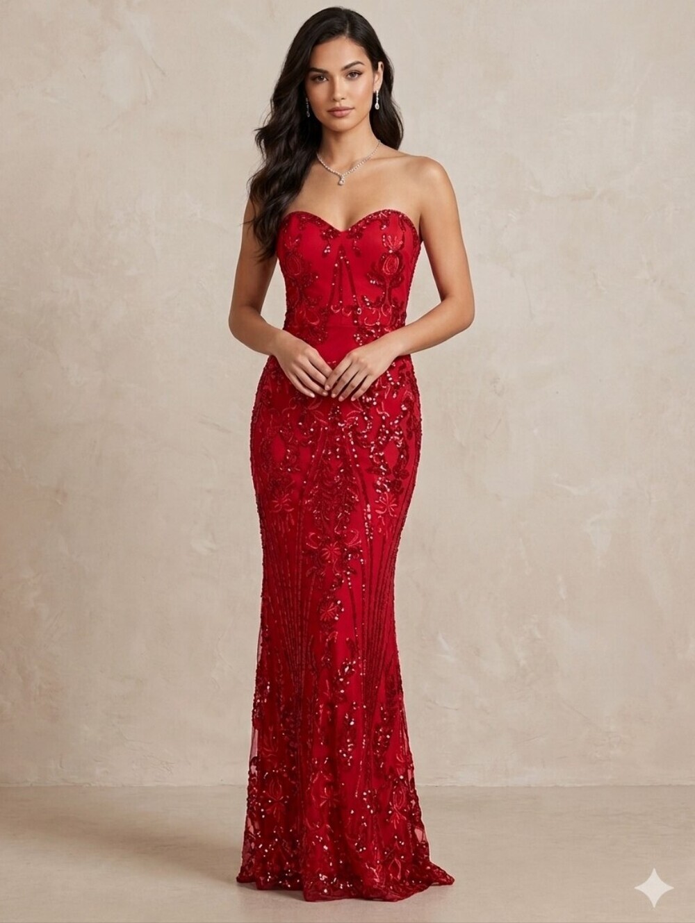 Bariano Australia Strapless Red Embellished Evening Gown 8